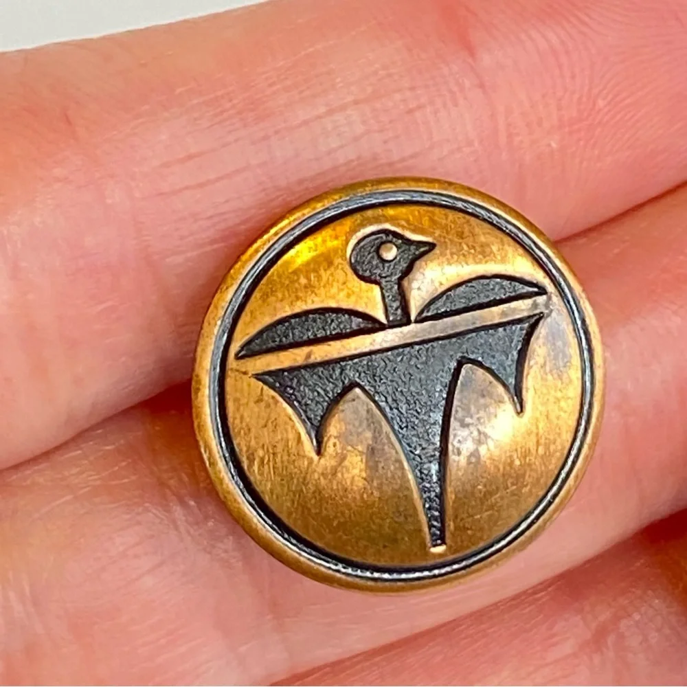 Vintage Copper‎ Screw Back Earrings Bird Design Round Disc